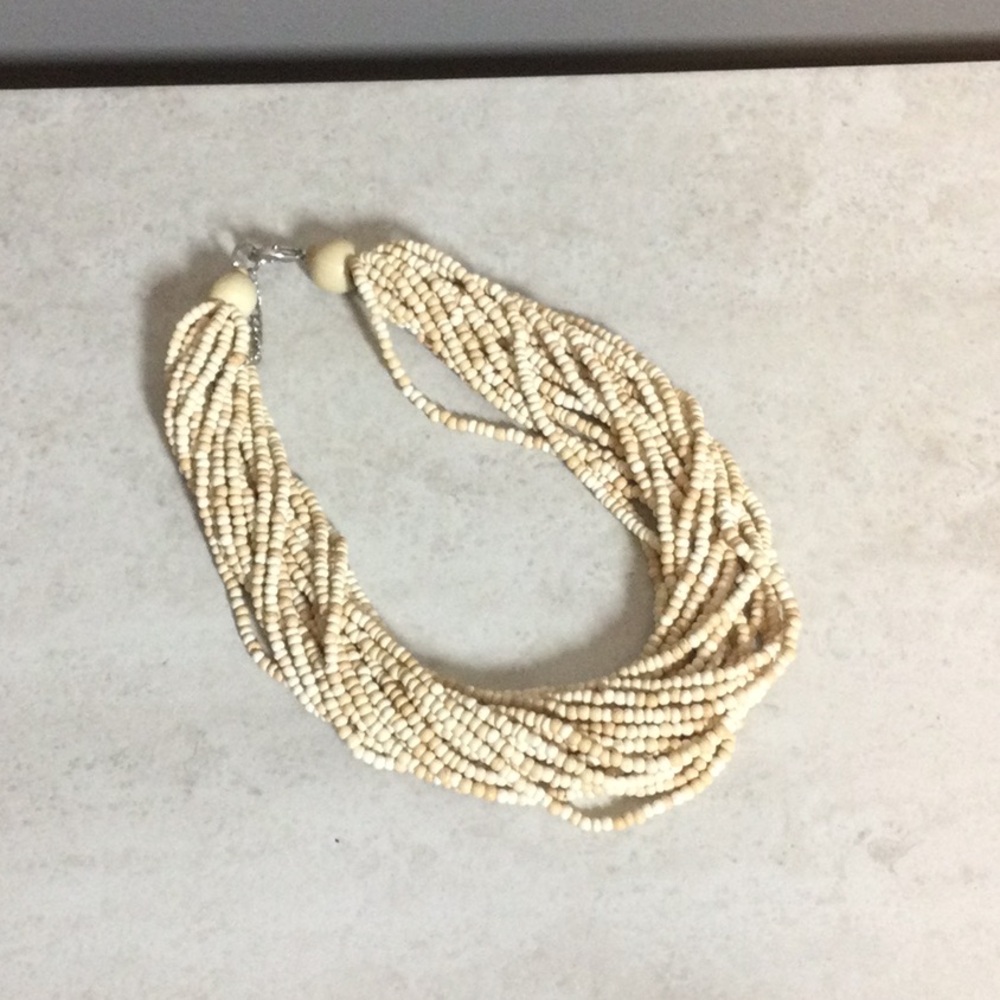 Oatmeal cream twist wooden bead necklace